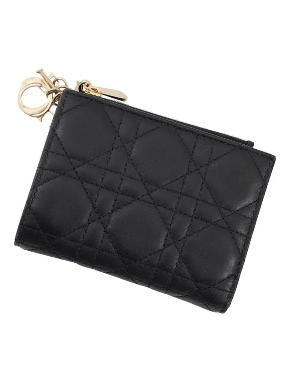 Dior Bifold Wallet Lady Dahlia Cannage Leather Black